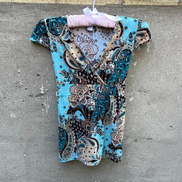 Y2K LaSenza Girl Blue and Brown Paisley Tie-Back Top - Picture 1 of 5